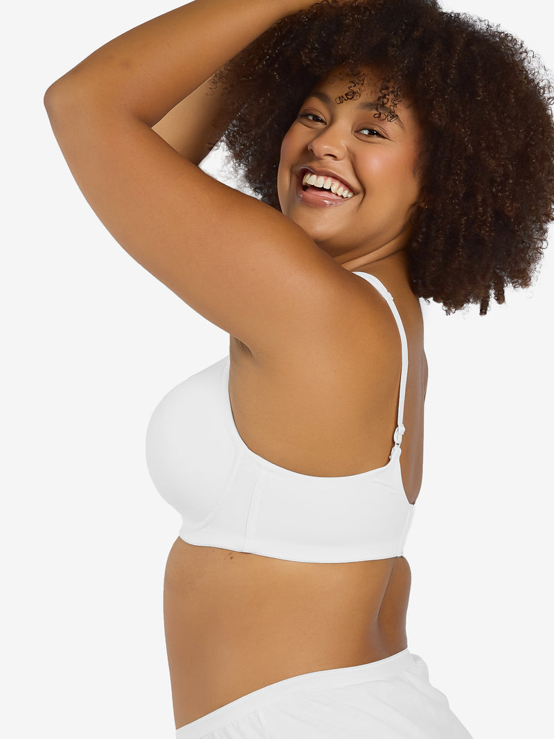 Side view of full coverage underwire padded bra in white