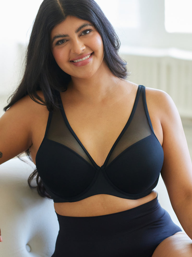 The Jolene - Perfect Plunge Underwire Bra - Black,34DD