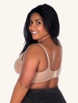 Back view of cotton sport wirefree nursing bra in warm taupe