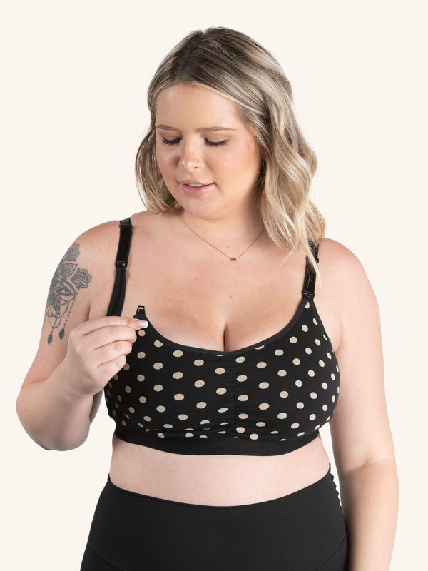 The Blake - Gathered-Front Comfort Nursing Bra 2-Pack - Black w/Tan Dot 2PK,S