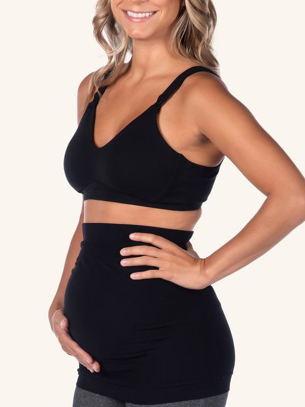 Side view of maternity support band in jet black
