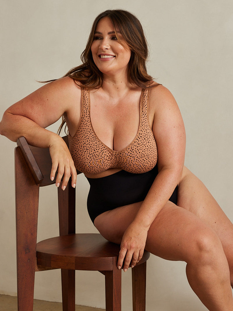 The Evie - All-Day Cotton Comfort Bra - Mocha Leo Dot,34CDDD