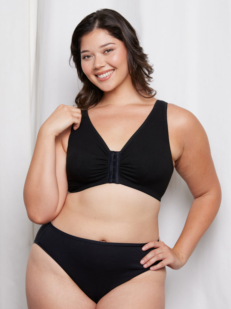 The Meryl - Cotton Front-Closure Comfort & Sleep Bra - Black,34CDDD