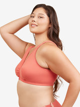 The Meryl - Cotton Front-Closure Comfort & Sleep Bra - Spiced Coral,36AB