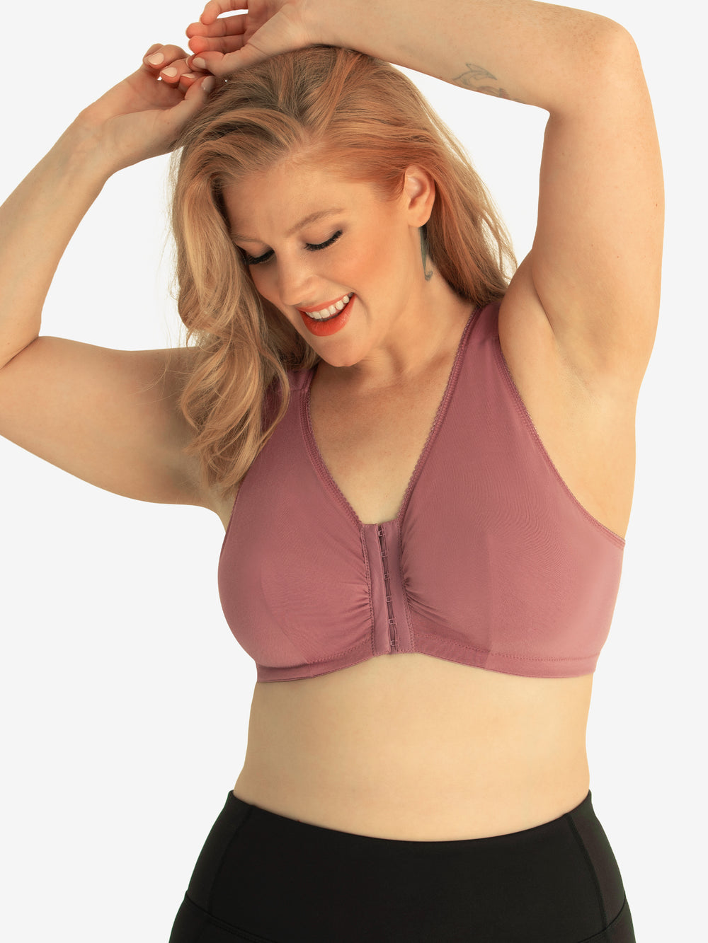 Leading Lady The Meryl Cotton Front Closure Comfort Sleep Bra in Wistful Mauve Size 34FGH