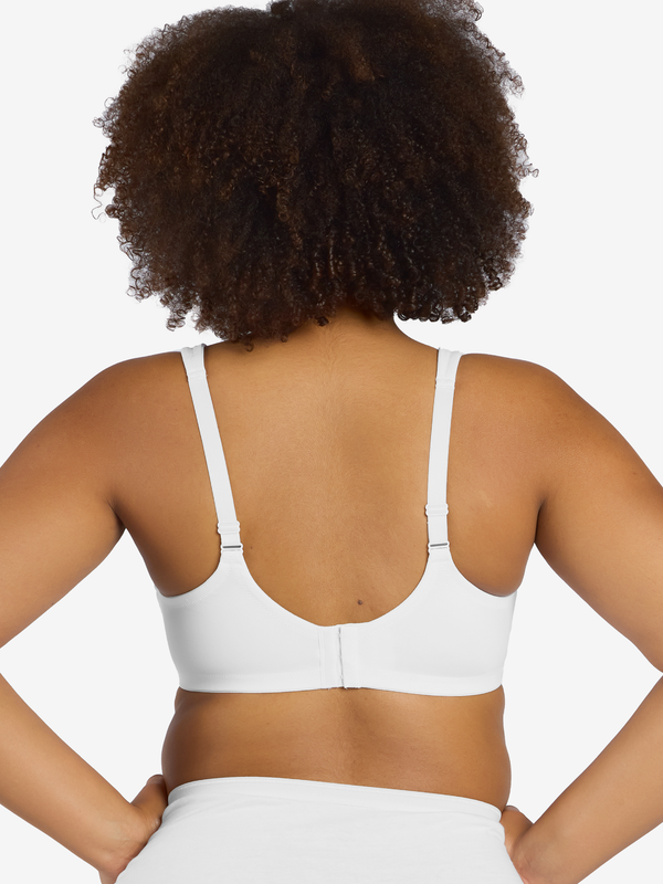 Back view of full coverage underwire padded bra in white