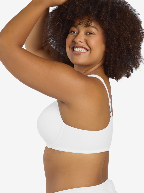 Back view of front-closure racerback t-shirt bra in white