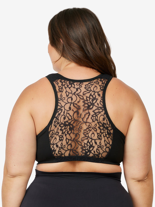 Holzkary Racerback Open Front Bras for Women Plus Size Sleep Bras with  Padding Black at  Women's Clothing store