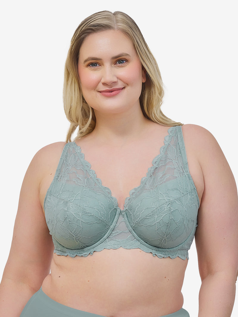 The Willow - Lace Plunge Underwire Bra - Slate,40A