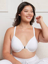 The Luna - Front-Closure Racerback Power Mesh Bra - White,34DD