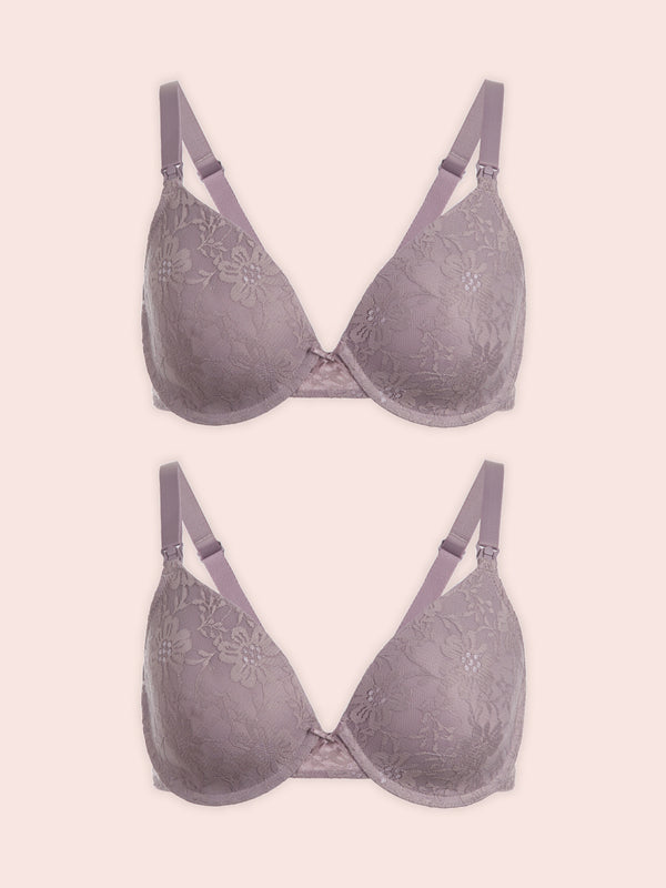 The Paulette - Underwire Allover Lace Nursing Bra 2-Pack - Baked Blush Tone Quail - 2PK,34C