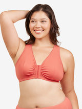 The Meryl - Cotton Front-Closure Comfort & Sleep Bra - Spiced Coral,36AB