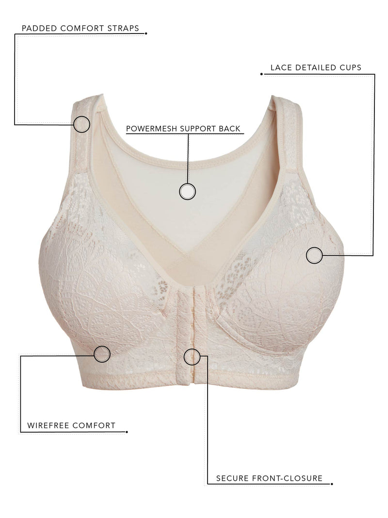 Leading Lady The Lora - Back Smoothing Lace Front-closure Bra In Whisper  Nude, Size: 44b : Target