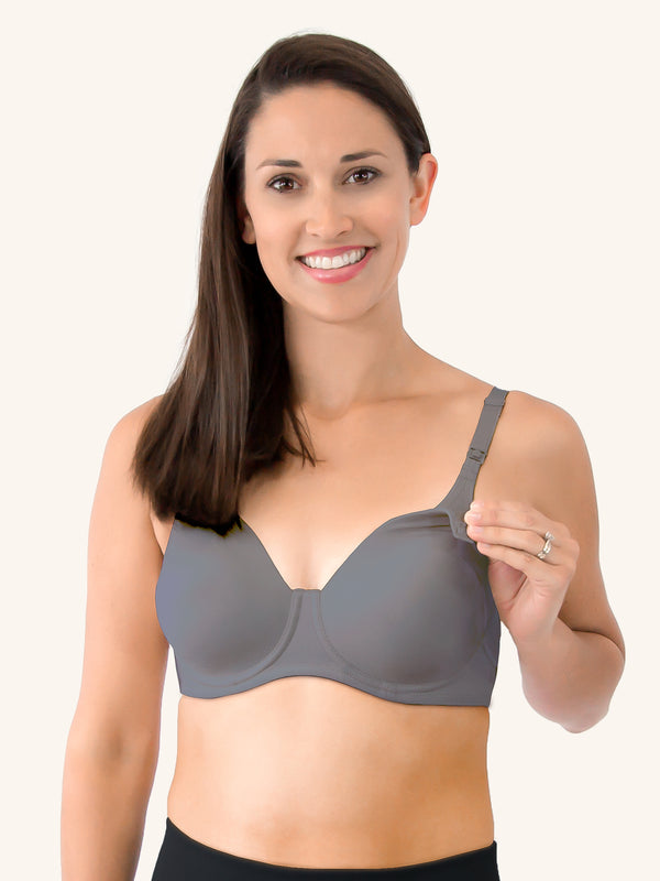 Loving Moments Full Coverage T-Shirt Nursing Bra - Storm Front Grey,34B