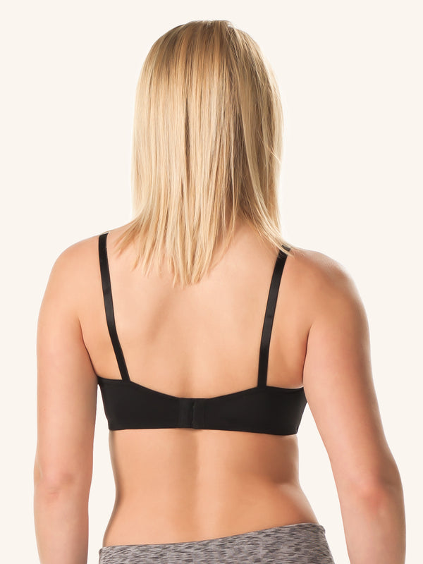 Back view of molded seamless wirefree nursing bra in black