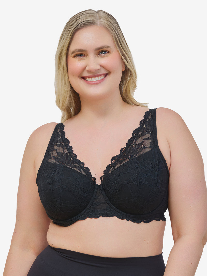 The Willow - Lace Plunge Underwire Bra - Black,40A