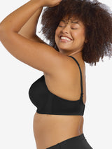 Side view of full coverage wirefree padded bra in black