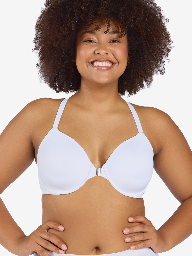 The Luna - Front-Closure Racerback Power Mesh Bra - White,34DD