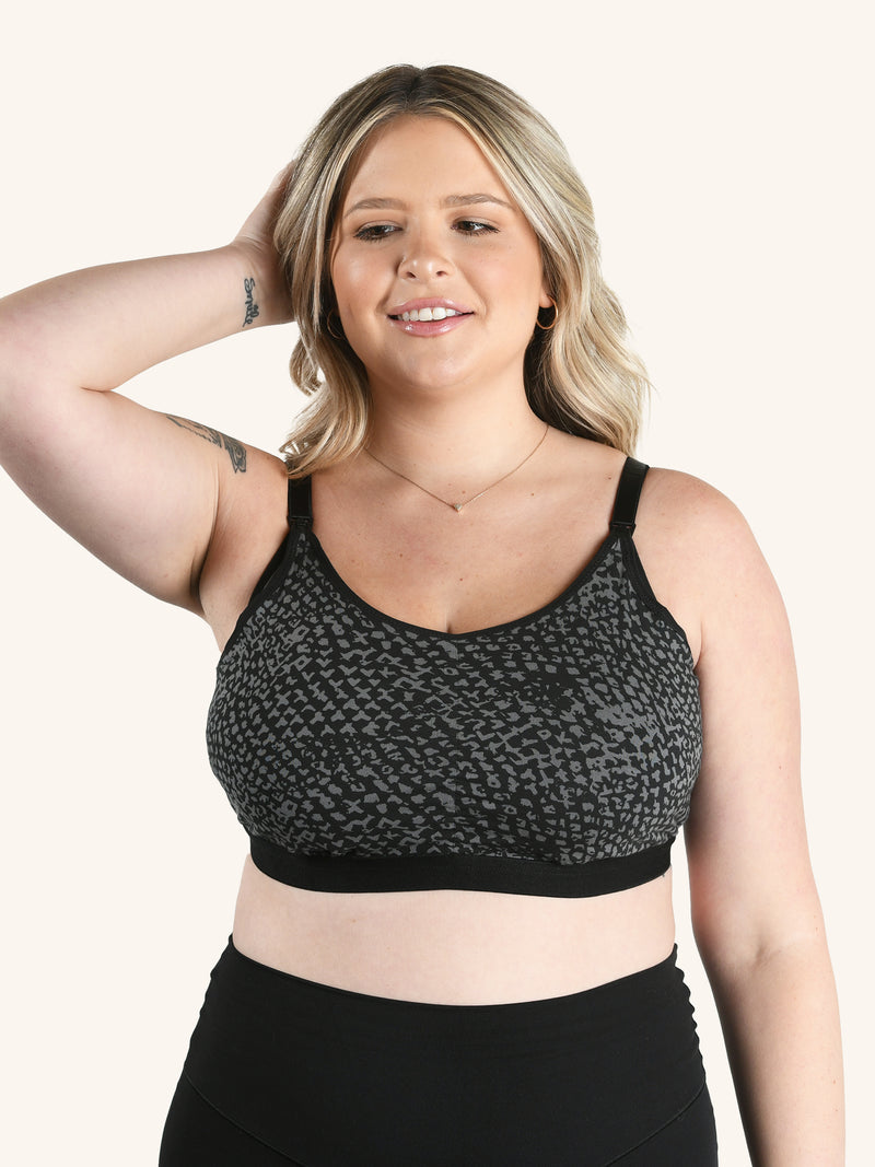 The Blake - Gathered-Front Comfort Nursing Bra 2-Pack - Black and Dark Grey Print - 2PK,M