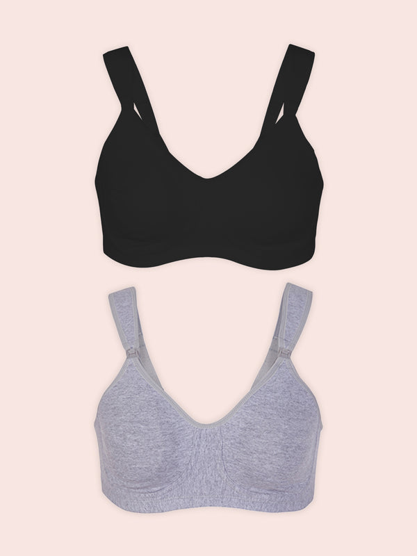 The Vivien - Sport Wirefree Nursing Bra 2-Pack - Black & Grey 2PK,36B