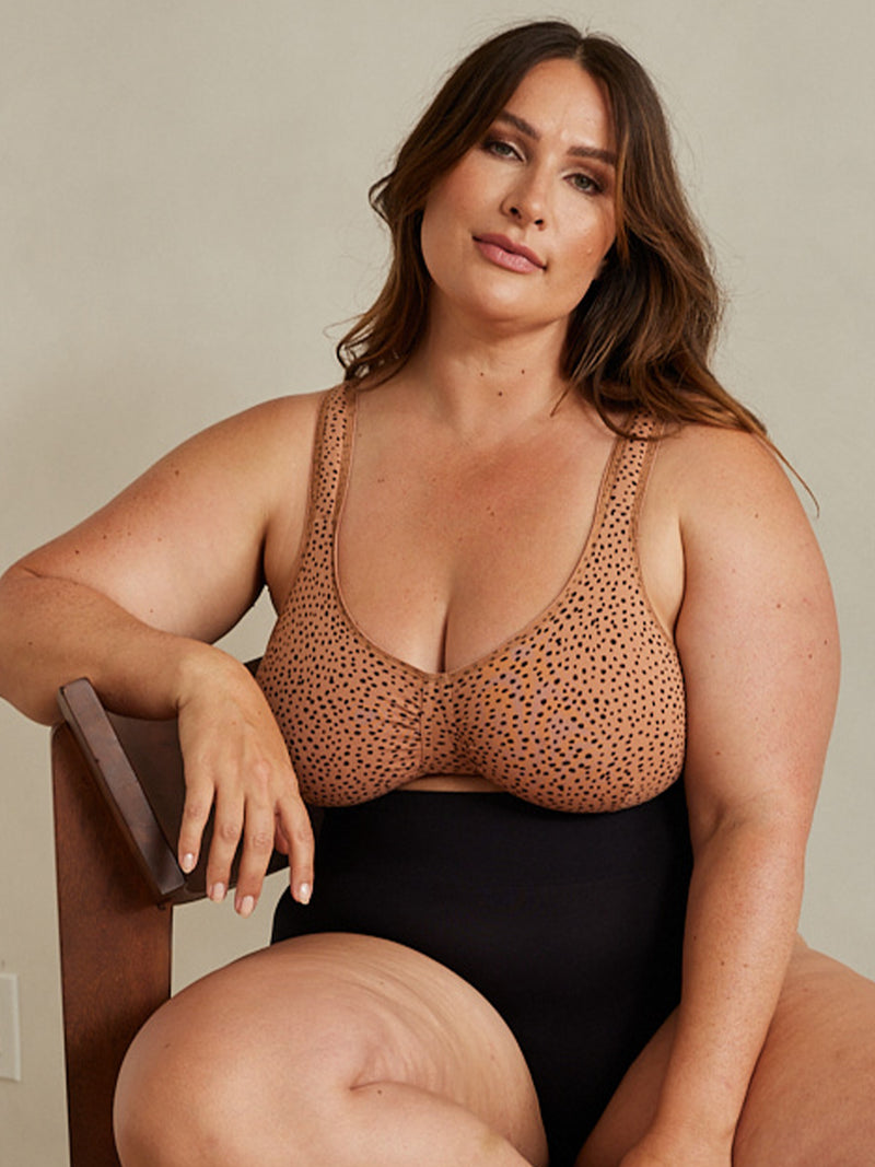 The Evie - All-Day Cotton Comfort Bra - Mocha Leo Dot,34CDDD