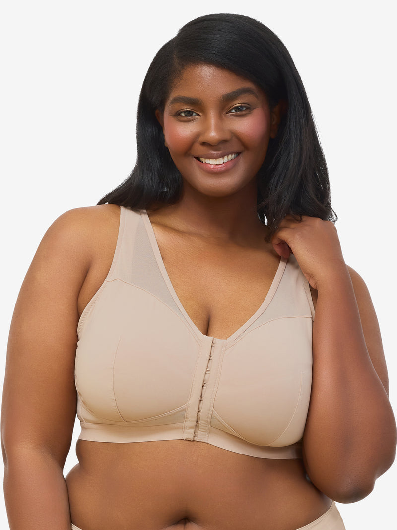 The Harper - Wirefree Mesh Front-Closure Bra - Sand,34CDDD