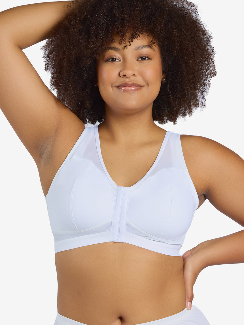 The Harper - Wirefree Mesh Front-Closure Bra - White,34CDDD