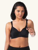 Front view of wirefree nursing bra in black