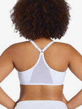 The Luna - Front-Closure Racerback Power Mesh Bra - White,34DD