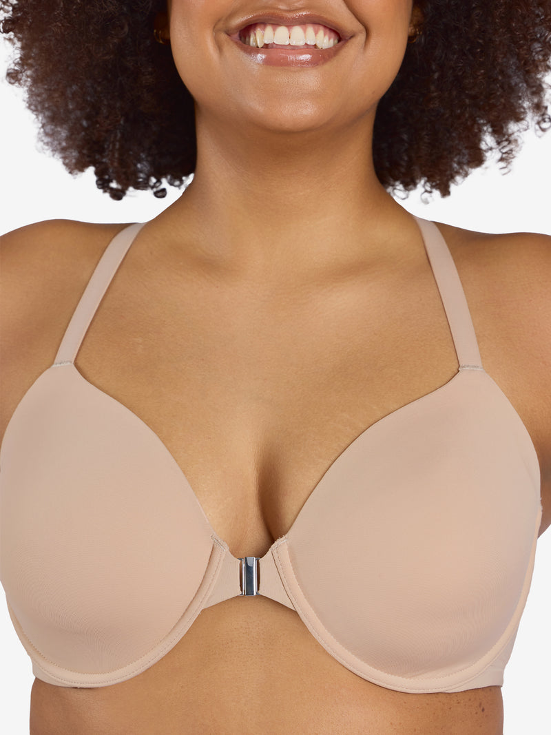 The Luna - Front-Closure Racerback Power Mesh Bra - Sand,34DD