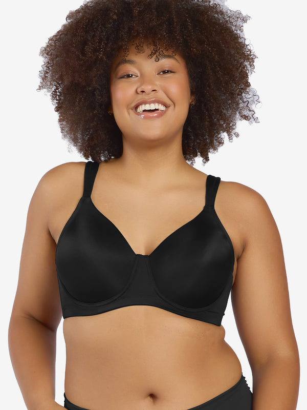 Front view of full coverage underwire padded bra in black