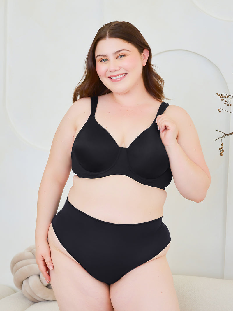 The Brigitte Full Coverage - Padded Underwire T-Shirt Bra - Black,36A