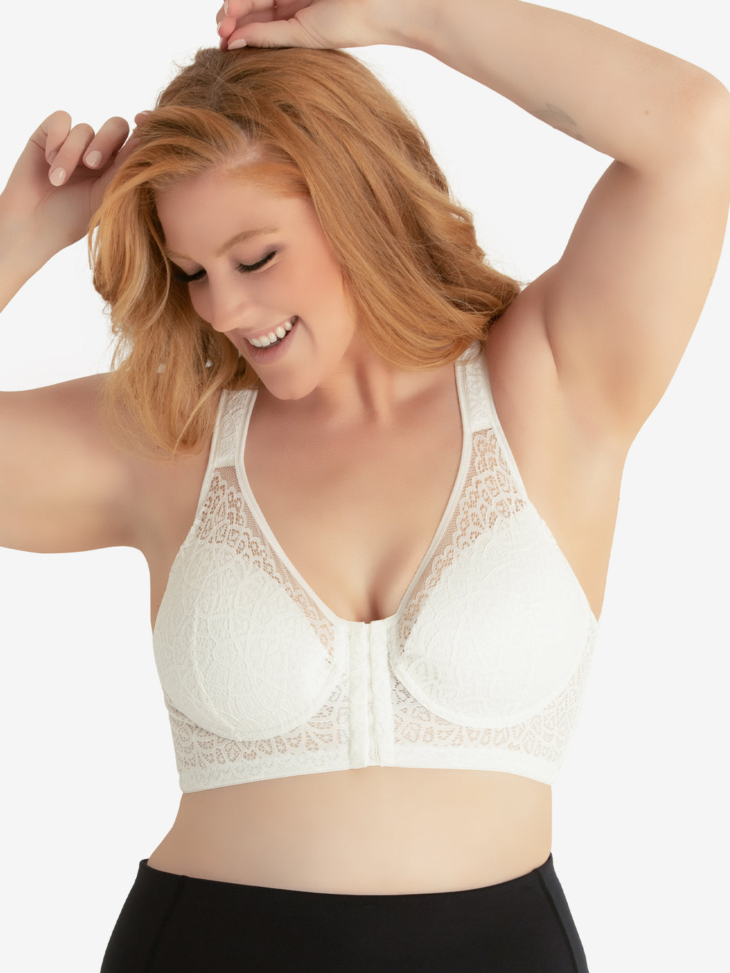 Lacy Front Hook Bra, White, Large