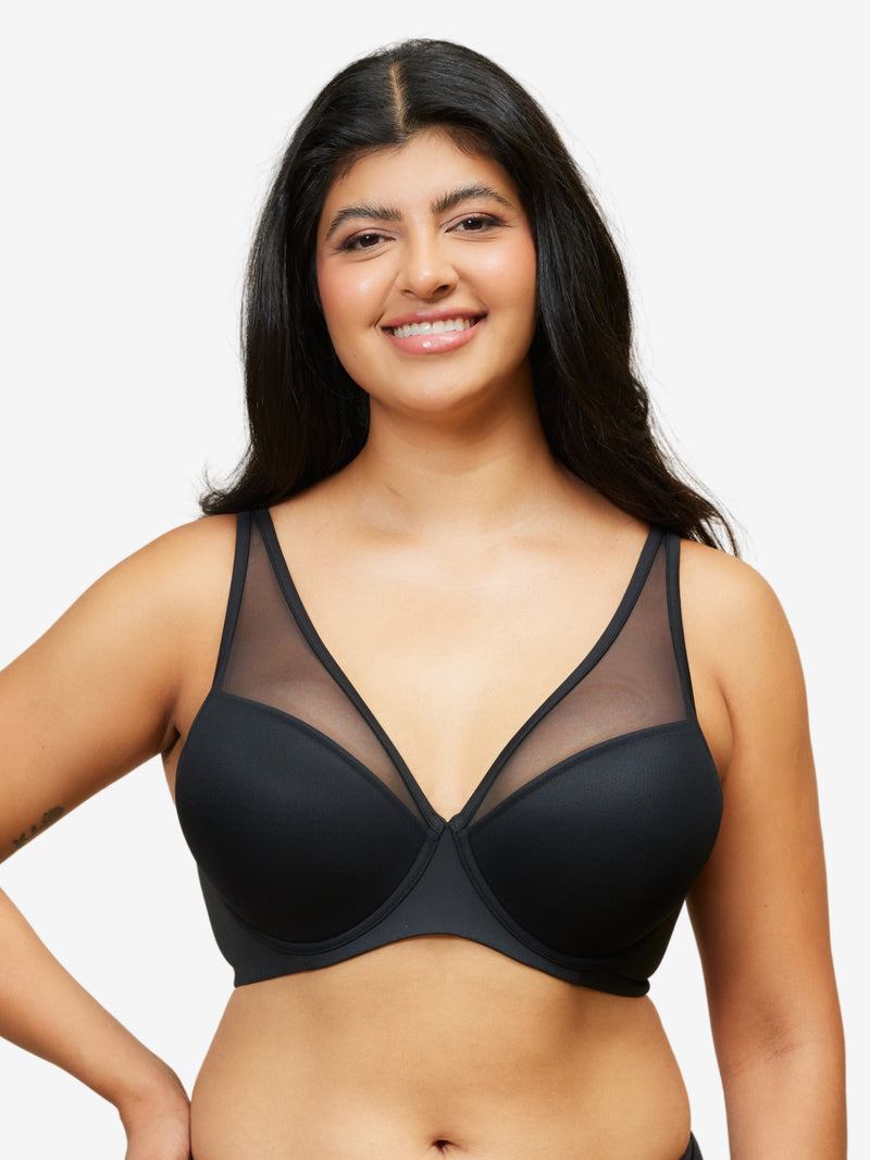 The Jolene - Perfect Plunge Underwire Bra - Black,34DD