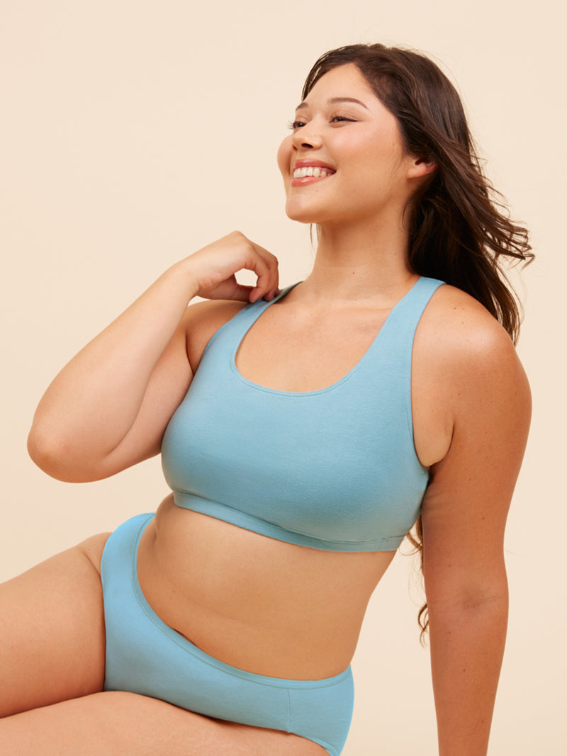 The Serena - Cotton Wirefree Sports Bra - Sea Glass Blue,38BCD