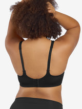 Back view of full coverage underwire padded bra in black