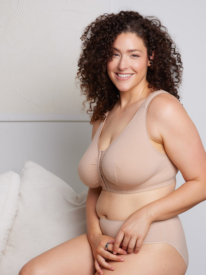 The Meryl - Cotton Front-Closure Comfort & Sleep Bra - Warm Taupe,34CDDD