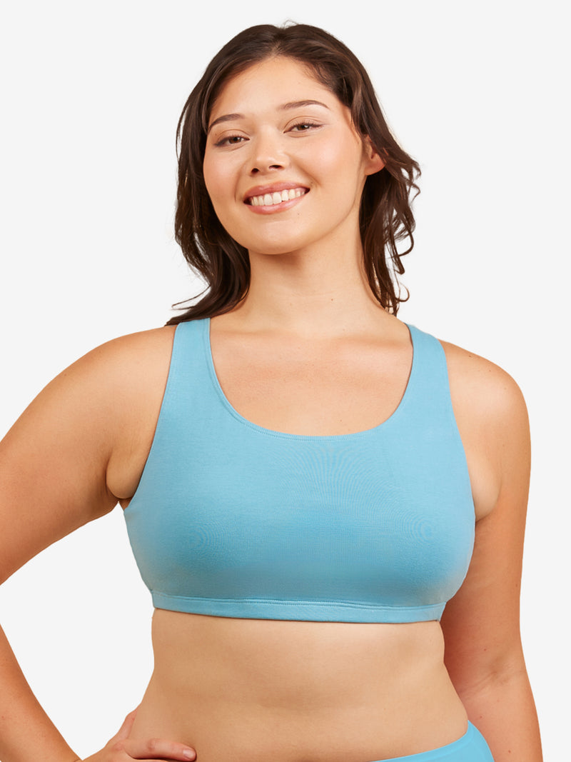 The Serena - Cotton Wirefree Sports Bra - Sea Glass Blue,38BCD